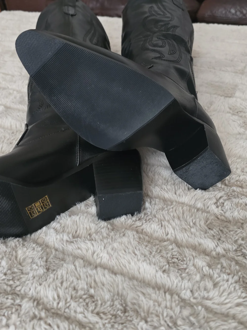 Black Faux Leather Western Over-the-Knee  Boots Sz. 6.5